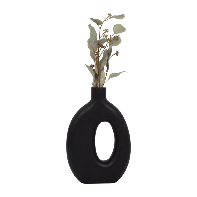 Wood, 14"H Cut-Out Vase, Black