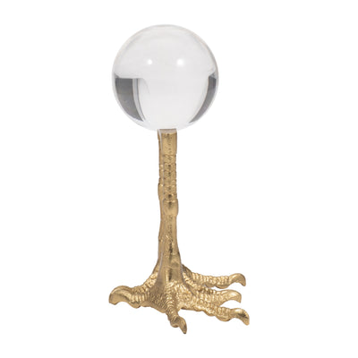 Metal, 8" Bird Feet Holding Acrylic Ball, Gold