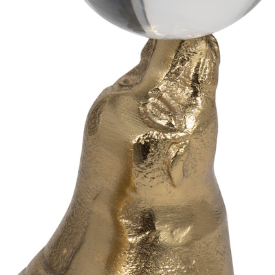 Metal, 7" Sea Lion W/ Acrylic Ball, Gold