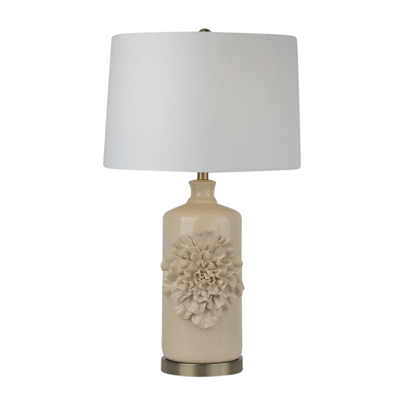 29" Dahlia Flower Applique Table Lamp, Cream/gold