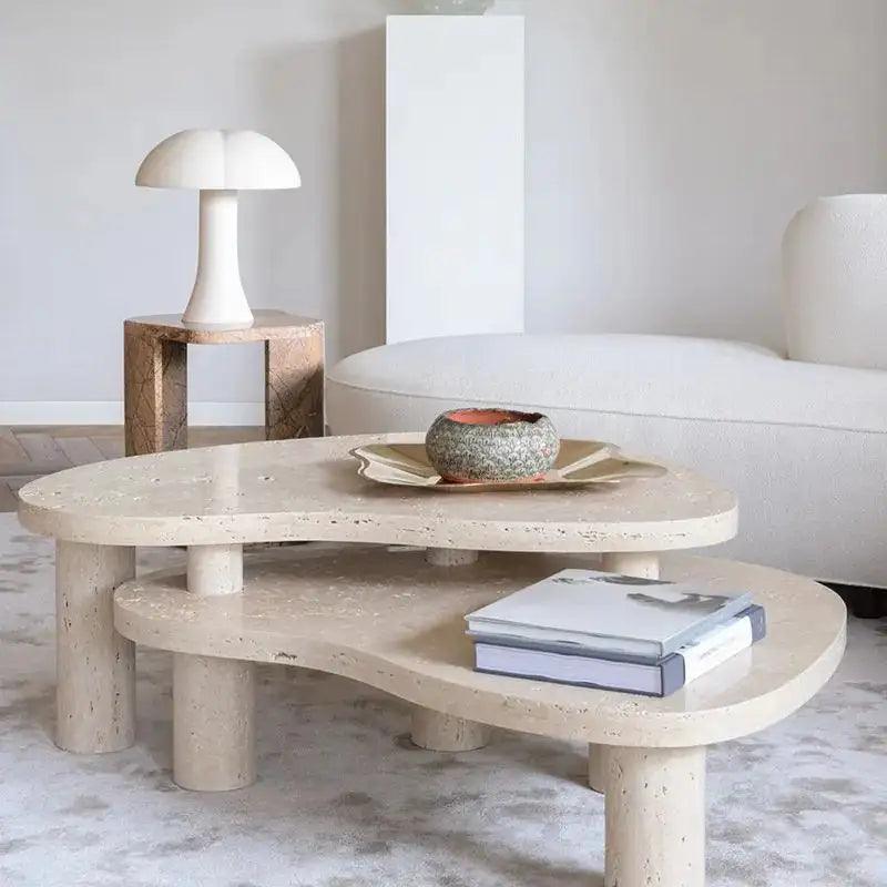 Treventino Off-White Marble Center Table By Alhome