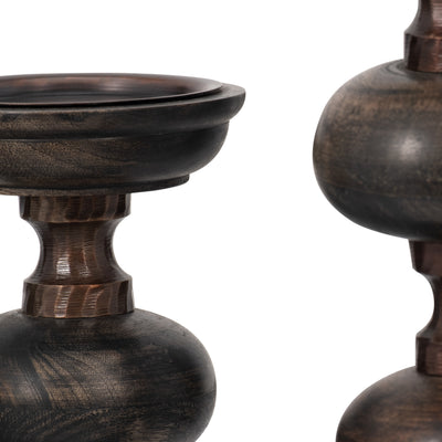 S/3 14/19/23" Sumpter Black Wood Candle Sticks