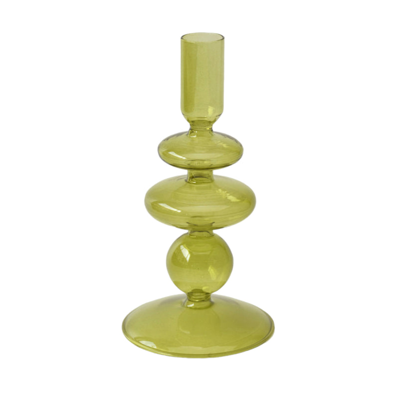 7" Vintage Glass Taper Candle Holder, Olive