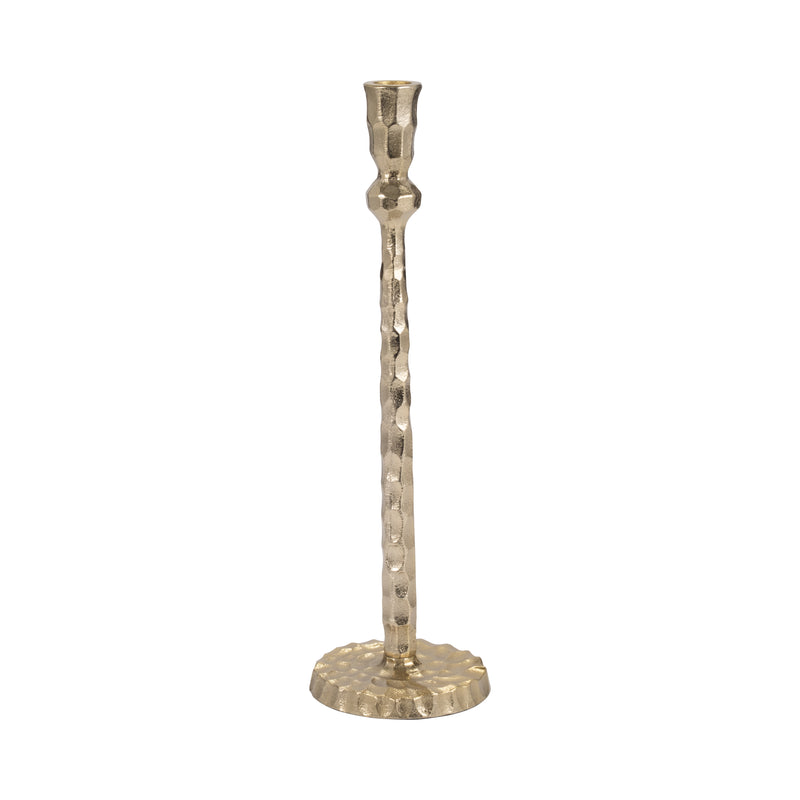 METAL, 15" HAMMERED TAPER CANDLEHOLDER, GOLD