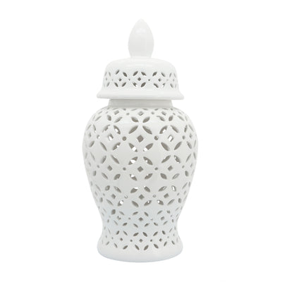 24" CUT-OUT DAISIES TEMPLE JAR, WHITE