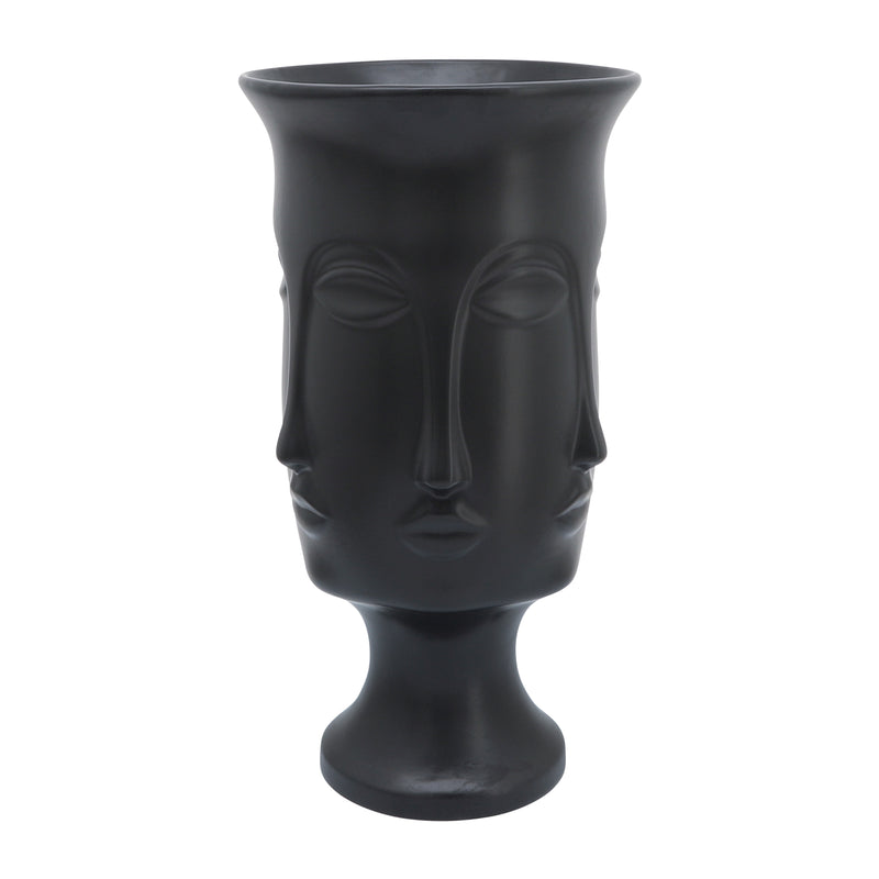 15"H MULTI FACED VASE, BLACK