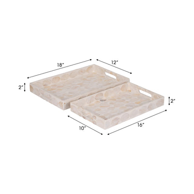 Capiz, S/2 16/18" Rectangular Trays, Natural