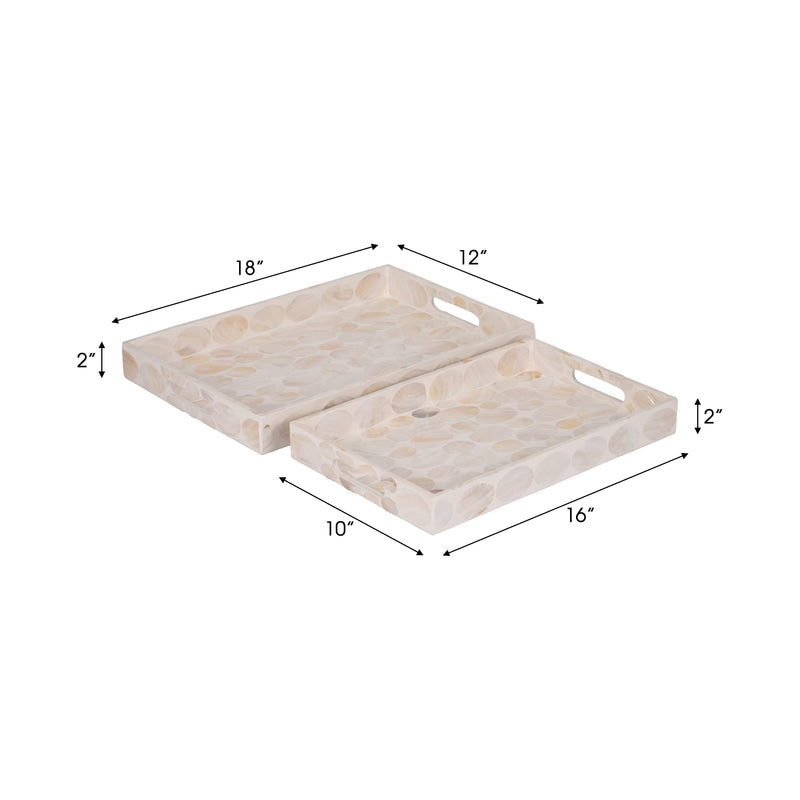 Capiz, S/2 16/18" Rectangular Trays, Natural