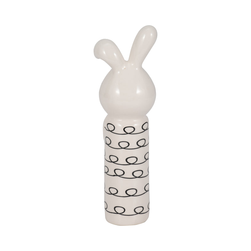 7" Squiggly Bunny With Gold Heart, White/black