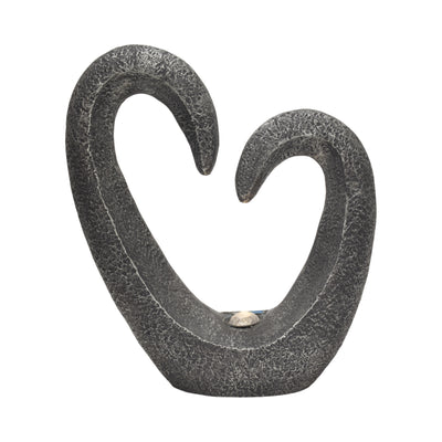 19" Heart Statue With Solar, Dark Grey