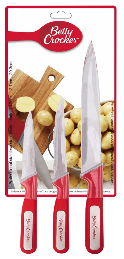 Betty Crocker Stainless Steel Kitchen Knife SET 3 Pcs (10/12.8/20.5)