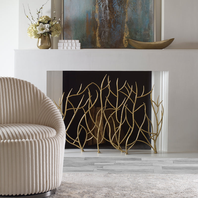 Gold Branches Decorative Fireplace Screen