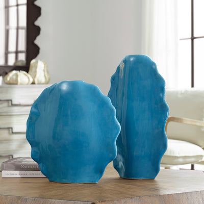 Ruffled Feathers Vases, Blue, S/2