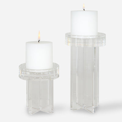 Crystal Pillar Candleholders, S/2