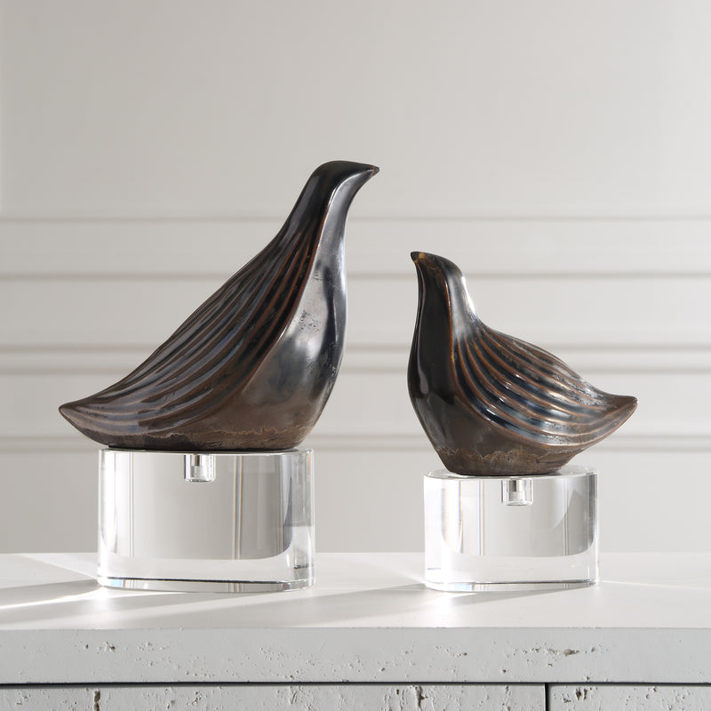 Nesting Bird Gray Sculptures, S/2