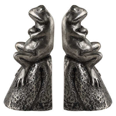 Daydreaming Frogs Aged Silver Bookends, S/2