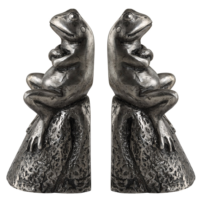 Daydreaming Frogs Aged Silver Bookends, S/2