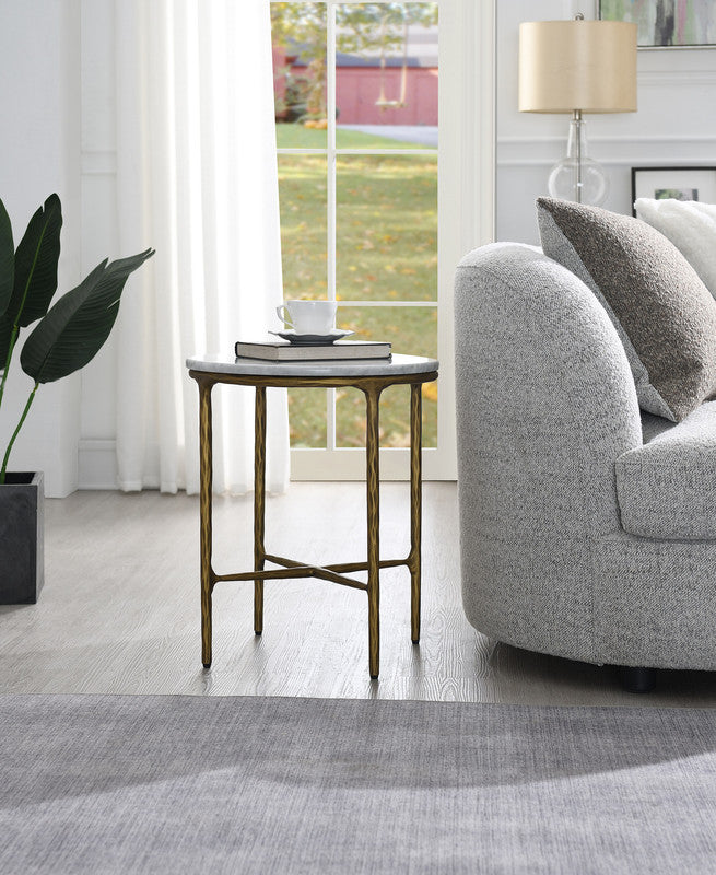 Round Gold Side Table with Marble Top