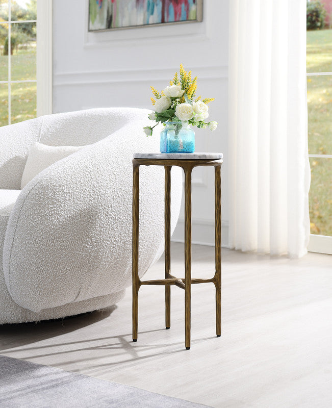 Round Gold Accent Table with Marble Top