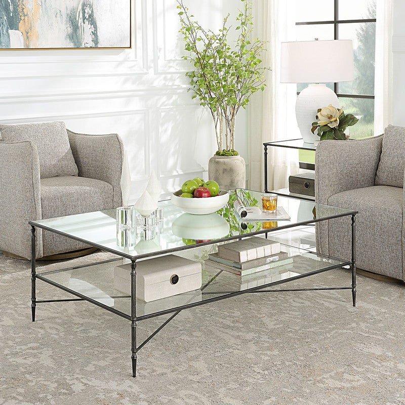 Henzler 136 W x 48 H x 86 D Gold Rectangle Coffee Table with Mirror Top