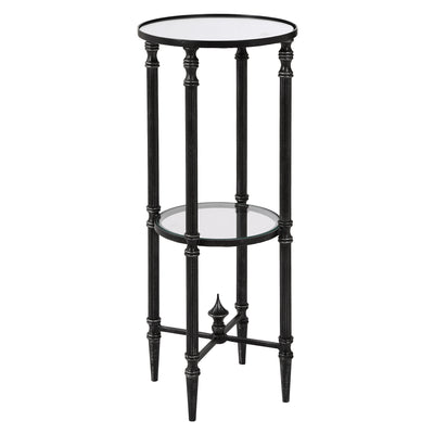 Henzler 25 W x 63 H x 25 D Silver Round Accent Table with Mirror Top