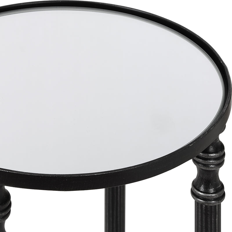 Henzler 25 W x 63 H x 25 D Silver Round Accent Table with Mirror Top