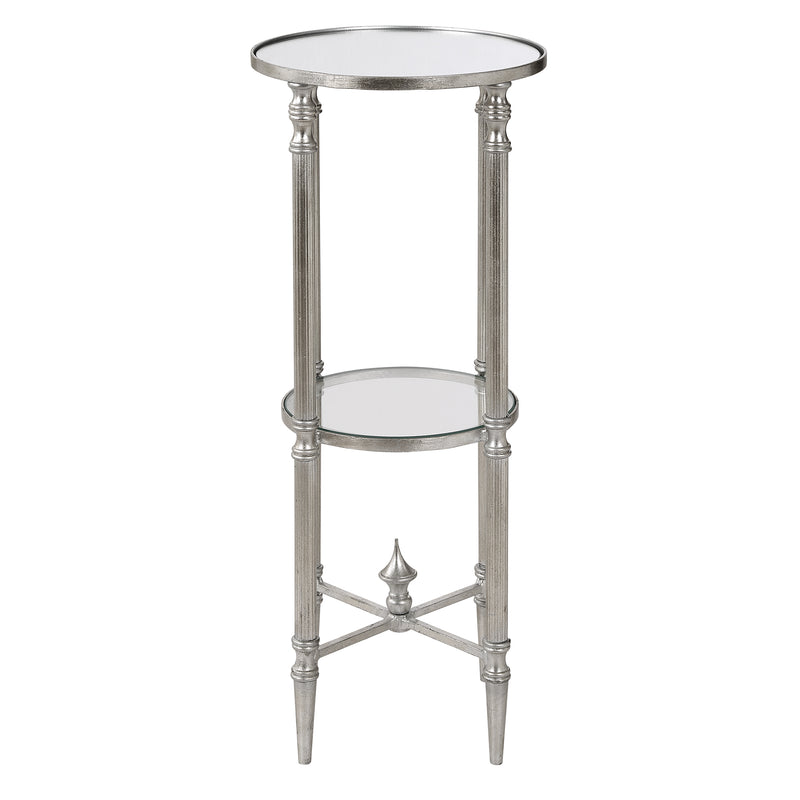 Henzler 25 W x 63 H x 25 D Silver Round Accent Table with Mirror Top