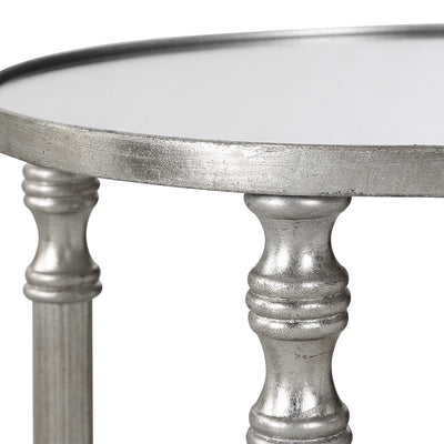 Henzler 25 W x 63 H x 25 D Silver Round Accent Table with Mirror Top