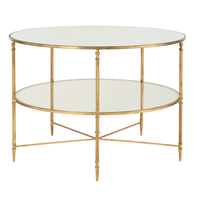 Henzler 106 W x 76 H x 106 D Gold Round Coffee Table with Mirror Top