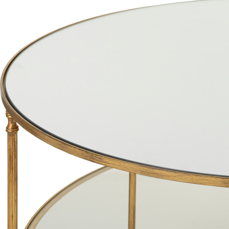 Henzler 106 W x 76 H x 106 D Gold Round Coffee Table with Mirror Top