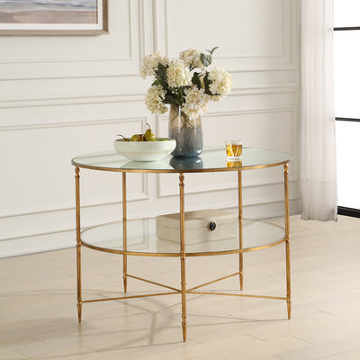 Henzler 106 W x 76 H x 106 D Gold Round Coffee Table with Mirror Top