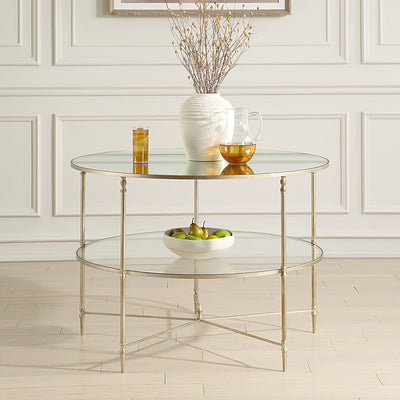 Henzler 106 W x 76 H x 106 D Gold Round Coffee Table with Mirror Top