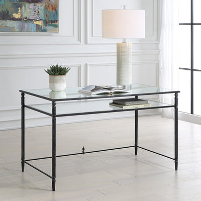 Henzler 132 W x 76 H x 71 D Black Rectangle Desk with Mirror Top