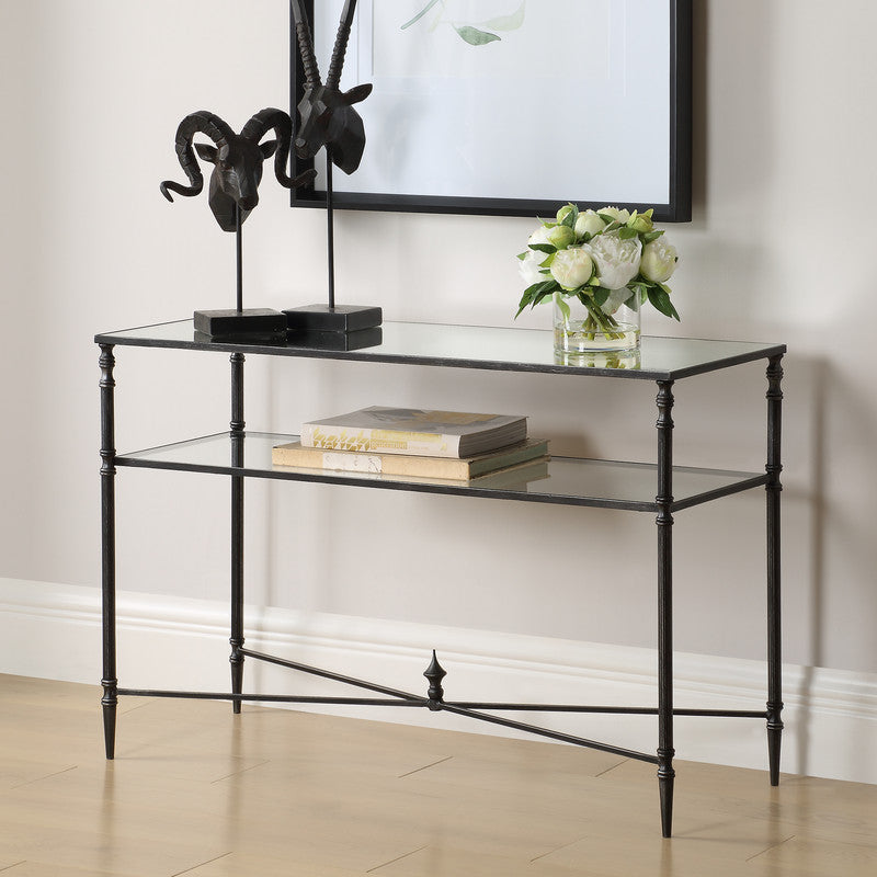 Henzler 91 W x 60 H x 35 D Silver Rectangle Accent Table with Mirror Top