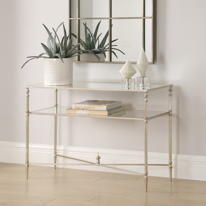 Henzler 91 W x 60 H x 35 D Silver Rectangle Accent Table with Mirror Top