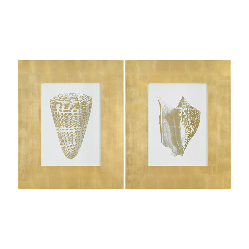 Gold Foil Shells Framed Prints, S/2