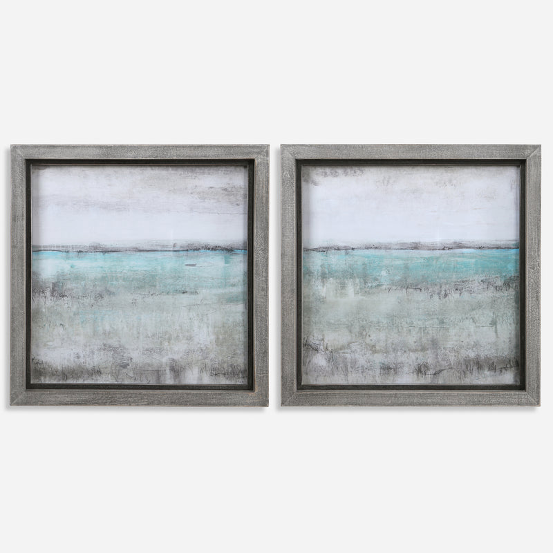 Aqua Horizon Framed Prints, S/2