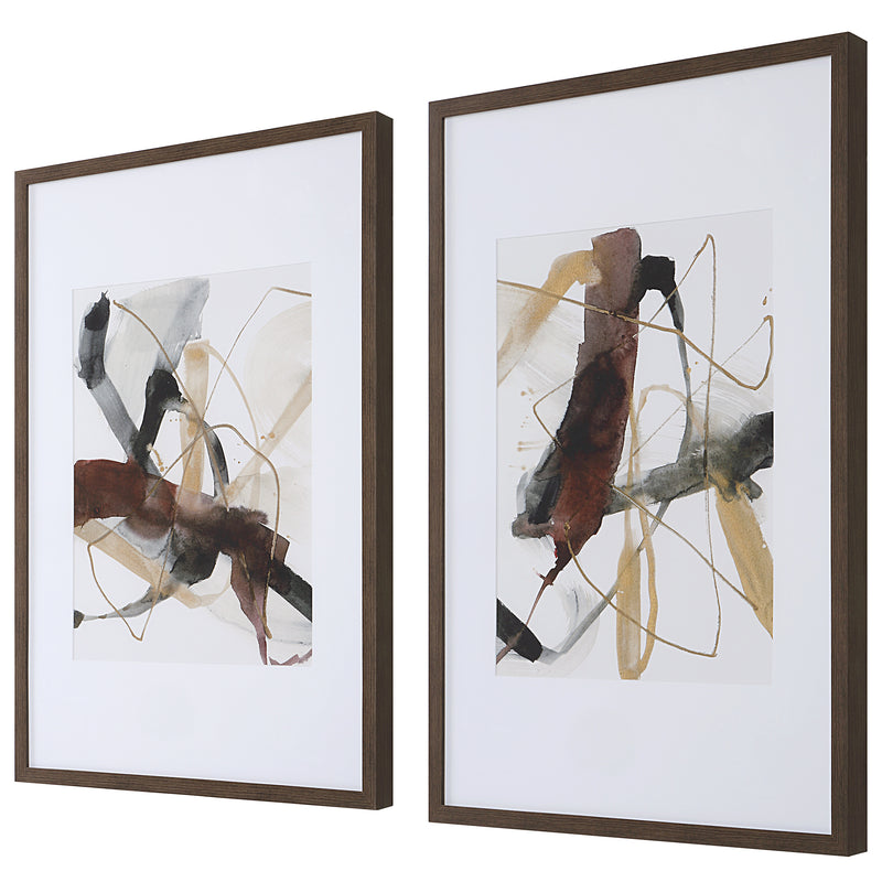 Burgundy Interjection Framed Prints, S/2