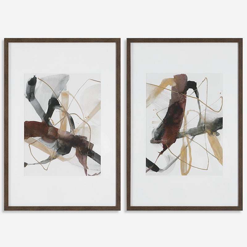 Burgundy Interjection Framed Prints, S/2