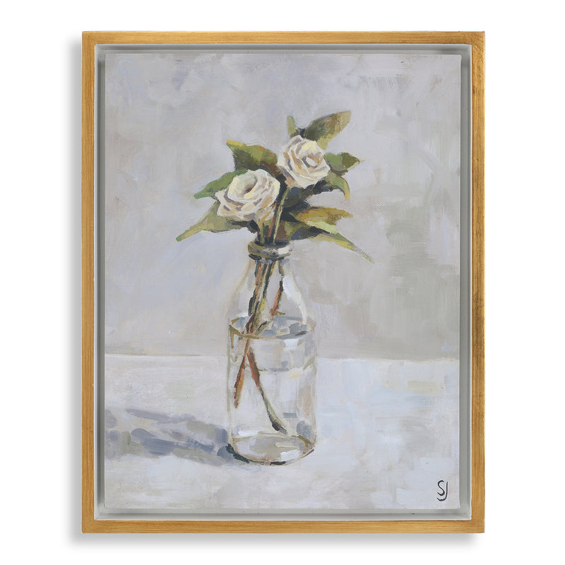 White Garden Rose Framed Canvas