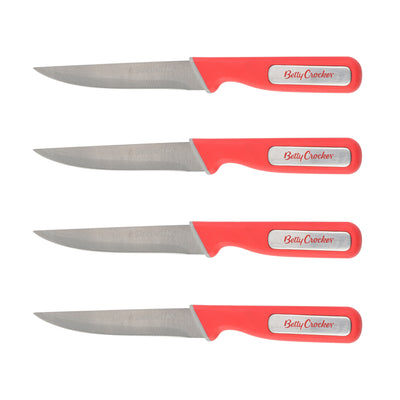 Betty Crocker Stainless Steel Utility Knife SET 4Pcs (12.8CM) Red