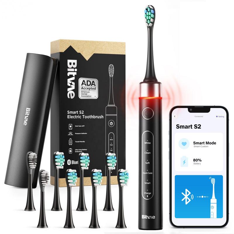 Bitvae Smart Ultrasonic Whitening Electric Toothbrush for Adults - Bluetooth Electric Toothbrush with Pressure Sensor & Smart Timer, ADA Accepted Rechargeable Toothbrush, 8 Brush Heads