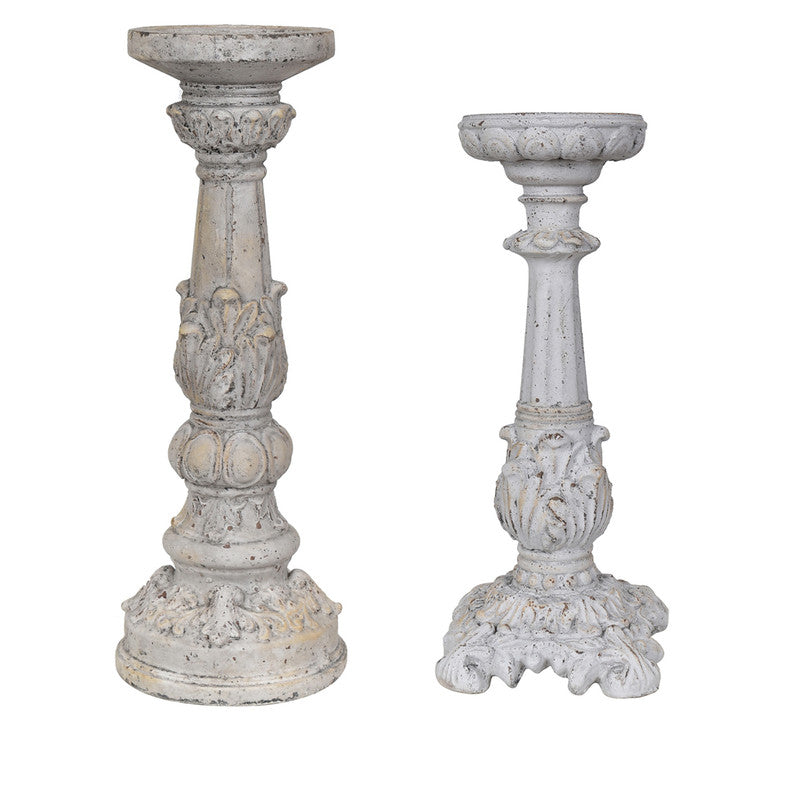 Victorian Candleholders Cement  Antique White & Gray Cement Finish