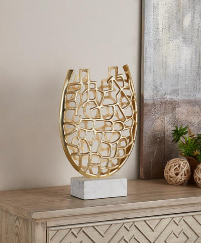 Toben Cutout Vase  12 x 3.5 x 19''Ht.,Alumimum & Marble  Bra