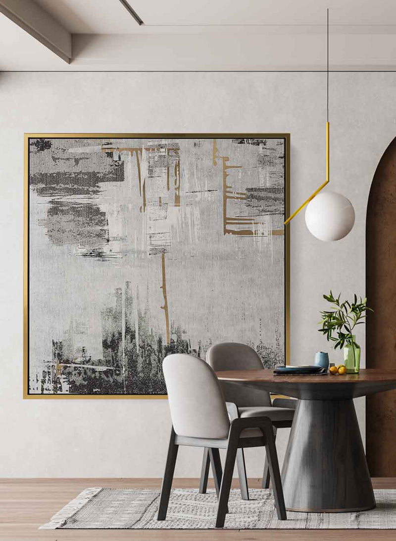 Square Canvas Wall Art Stretched Over Wooden Frame with Gold Floating Frame and Abstract Art Painting1