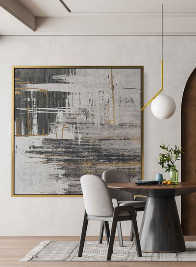 Square Canvas Wall Art Stretched Over Wooden Frame with Gold Floating Frame and Abstract Art Painting2