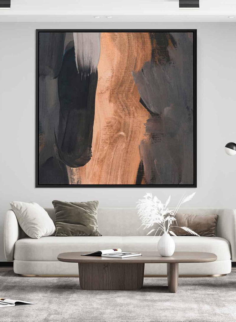 Square Canvas Wall Art Stretched Over Wooden Frame with Black Floating Frame and Abstract Art Painting3