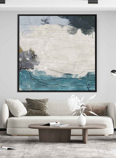 Square Canvas Wall Art Stretched Over Wooden Frame with Black Floating Frame and Abstract Art Painting4