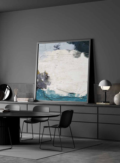 Square Canvas Wall Art Stretched Over Wooden Frame with Black Floating Frame and Abstract Art Painting4