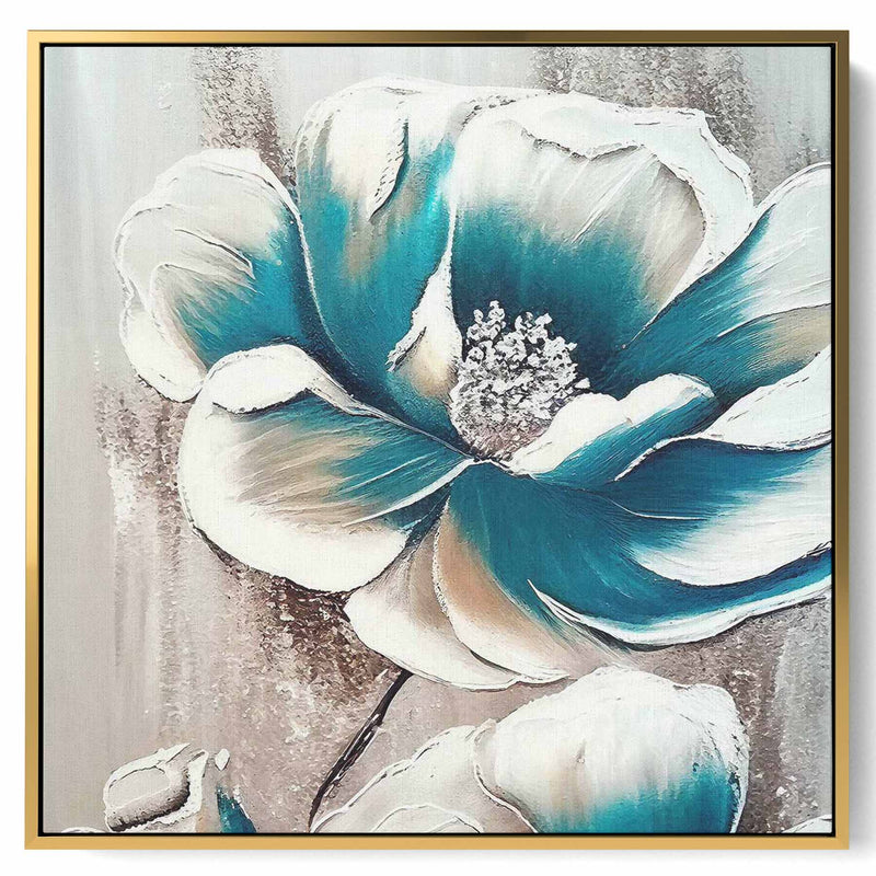 Square Canvas Wall Art Stretched Over Wooden Frame with Gold Floating Frame and Flower Oil Painting7